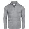 COOFANDY Men’s Quarter Zip Sweater Slim Fit Casual Knitted Turtleneck Pullover Mock Neck Polo Sweater(Grey)