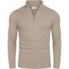 COOFANDY Men’s Quarter Zip Sweater Slim Fit Casual Knitted Turtleneck Pullover Mock Neck Polo Sweater(Khaki)