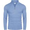 COOFANDY Men’s Quarter Zip Sweater Slim Fit Casual Knitted Turtleneck Pullover Mock Neck Polo Sweater(Light Blue)