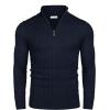 COOFANDY Men’s Quarter Zip Sweater Slim Fit Casual Knitted Turtleneck Pullover Mock Neck Polo Sweater(Navy Blue)