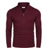 COOFANDY Men’s Quarter Zip Sweater Slim Fit Casual Knitted Turtleneck Pullover Mock Neck Polo Sweater(Wine Red)