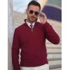 COOFANDY Men’s Quarter Zip Sweaters Slim Fit Lightweight Knitted Mock Neck Pullover Casual Polo Sweaters(Wine Red)