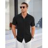COOFANDY Men’s Ribbed Button Down Shirts Short Sleeve Casual Shirt with Pocket Summer Beach Camp Tops Black