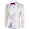 COOFANDY Mens Sequin Blazer Tuxedo Party Prom Wedding Tuxedo One Button Jacket(Pink-white)