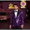 COOFANDY Mens Sequin Blazer Tuxedo Party Prom Wedding Tuxedo One Button Jacket(Purple)