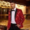 COOFANDY Mens Sequin Blazer Tuxedo Party Prom Wedding Tuxedo One Button Jacket(Red)