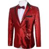 COOFANDY Mens Sequin Blazer Tuxedo Party Prom Wedding Tuxedo One Button Jacket(Red-lapel Sequins)
