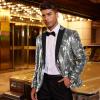 COOFANDY Mens Sequin Blazer Tuxedo Party Prom Wedding Tuxedo One Button Jacket(Silver Grey)