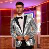 COOFANDY Mens Sequin Blazer Tuxedo Party Prom Wedding Tuxedo One Button Jacket(Silver Grey)