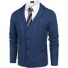 COOFANDY Mens Shawl Collar Cardigan Sweater Slim Fit Button Down Cable Knitted Sweater with Pockets(Blue)