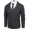 COOFANDY Mens Shawl Collar Cardigan Sweater Slim Fit Button Down Cable Knitted Sweater with Pockets(Dark Grey)
