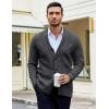 COOFANDY Mens Shawl Collar Cardigan Sweater Slim Fit Button Down Cable Knitted Sweater with Pockets(Dark Grey)