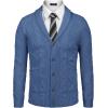 COOFANDY Mens Shawl Collar Cardigan Sweater Slim Fit Button Down Cable Knitted Sweater with Pockets(Denim Blue)