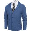 COOFANDY Mens Shawl Collar Cardigan Sweater Slim Fit Button Down Cable Knitted Sweater with Pockets(Denim Blue)