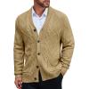 COOFANDY Mens Shawl Collar Cardigan Sweater Slim Fit Button Down Cable Knitted Sweater with Pockets(Khaki)