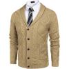 COOFANDY Mens Shawl Collar Cardigan Sweater Slim Fit Button Down Cable Knitted Sweater with Pockets(Khaki)