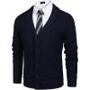 COOFANDY Mens Shawl Collar Cardigan Sweater Slim Fit Button Down Cable Knitted Sweater with Pockets(Navy Blue)
