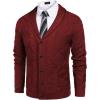 COOFANDY Mens Shawl Collar Cardigan Sweater Slim Fit Button Down Cable Knitted Sweater with Pockets(Wine Red)