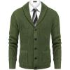 COOFANDY Men’s Shawl Collar Cardigan Sweater Slim Fit Cable Knit Button up Sweater with Pockets(Army Green)