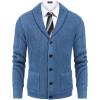 COOFANDY Men’s Shawl Collar Cardigan Sweater Slim Fit Cable Knit Button up Sweater with Pockets(Blue)