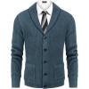 COOFANDY Men’s Shawl Collar Cardigan Sweater Slim Fit Cable Knit Button up Sweater with Pockets(Blue Heather)