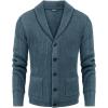 COOFANDY Men’s Shawl Collar Cardigan Sweater Slim Fit Cable Knit Button up Sweater with Pockets(Blue Heather)
