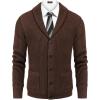 COOFANDY Men’s Shawl Collar Cardigan Sweater Slim Fit Cable Knit Button up Sweater with Pockets(Brown)