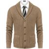 COOFANDY Men’s Shawl Collar Cardigan Sweater Slim Fit Cable Knit Button up Sweater with Pockets(Camel)
