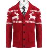 COOFANDY Men’s Shawl Collar Cardigan Sweater Slim Fit Cable Knit Button up Sweater with Pockets(Christmas Red/White)