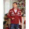 COOFANDY Men’s Shawl Collar Cardigan Sweater Slim Fit Cable Knit Button up Sweater with Pockets(Christmas Red/White)