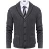 COOFANDY Men’s Shawl Collar Cardigan Sweater Slim Fit Cable Knit Button up Sweater with Pockets(Dark Grey)