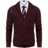 COOFANDY Men’s Shawl Collar Cardigan Sweater Slim Fit Cable Knit Button up Sweater with Pockets(Dark Red)
