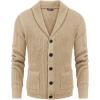 COOFANDY Men’s Shawl Collar Cardigan Sweater Slim Fit Cable Knit Button up Sweater with Pockets(Khaki)