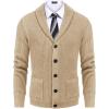 COOFANDY Men’s Shawl Collar Cardigan Sweater Slim Fit Cable Knit Button up Sweater with Pockets(Khaki)