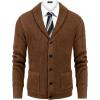 COOFANDY Men’s Shawl Collar Cardigan Sweater Slim Fit Cable Knit Button up Sweater with Pockets(Light Caramel)