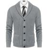 COOFANDY Men’s Shawl Collar Cardigan Sweater Slim Fit Cable Knit Button up Sweater with Pockets(Light Grey)