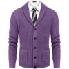 COOFANDY Men’s Shawl Collar Cardigan Sweater Slim Fit Cable Knit Button up Sweater with Pockets(Purple)