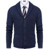 COOFANDY Men’s Shawl Collar Cardigan Sweater Slim Fit Cable Knit Button up Sweater with Pockets(Snorkel Blue)