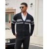 COOFANDY Men’s Shawl Collar Cardigan Sweater Slim Fit Cable Knit Button up Sweater with Pockets(Stripes-dark Gray on Black)