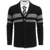 COOFANDY Men’s Shawl Collar Cardigan Sweater Slim Fit Cable Knit Button up Sweater with Pockets(Stripes-dark Gray on Black)