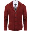 COOFANDY Men’s Shawl Collar Cardigan Sweater Slim Fit Cable Knit Button up Sweater with Pockets(Wine Red)