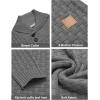 COOFANDY Men’s Shawl Collar Pullover Sweater Casual Slim Fit Button Textured Knit Sweaters(Grey)