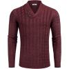 COOFANDY Men’s Shawl Collar Pullover Sweater Slim Fit Casual Button Cable Knit Sweaters(Burgundy)