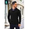 COOFANDY Men’s Shawl Collar Sweaters V-Neck Relaxed Fit Cable Pullovers(Black)