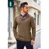 COOFANDY Men’s Shawl Collar Sweaters V-Neck Relaxed Fit Cable Pullovers(Light Brown)