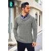 COOFANDY Men’s Shawl Collar Sweaters V-Neck Relaxed Fit Cable Pullovers(Light Grey)