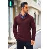 COOFANDY Men’s Shawl Collar Sweaters V-Neck Relaxed Fit Cable Pullovers(Wine Red)