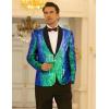 COOFANDY Mens Shiny Sequin Blazer Tuxedo Party Dinner Prom One Button Suit Jacket(Blue Green)