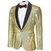 COOFANDY Mens Shiny Sequin Blazer Tuxedo Party Dinner Prom One Button Suit Jacket(Champagne)