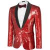 COOFANDY Mens Shiny Sequin Blazer Tuxedo Party Dinner Prom One Button Suit Jacket(Red-2)